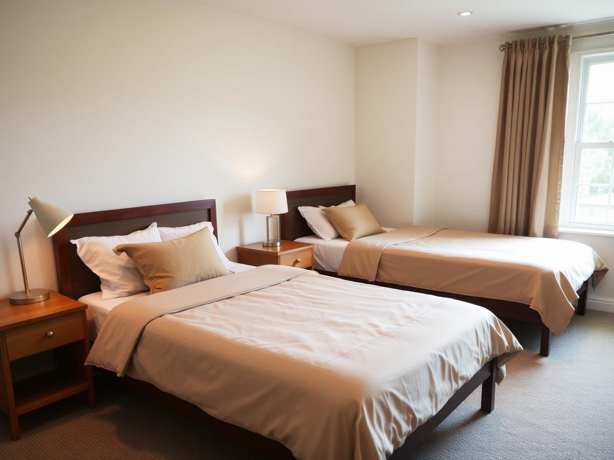 A clean, welcoming shared bedroom in transitional housing