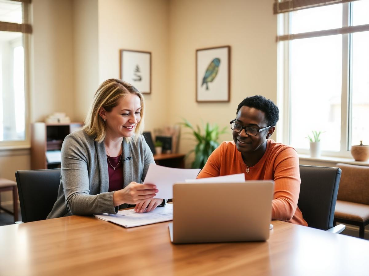 Resident and staff member working on an employment plan