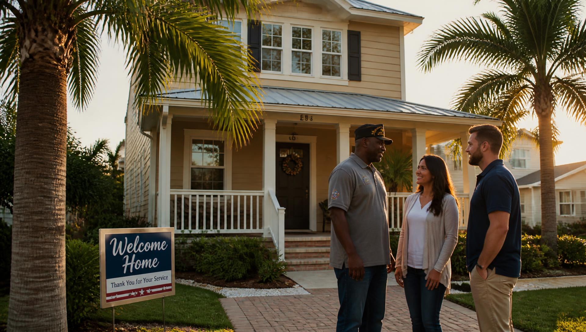 Residents and a veteran talking outside a welcoming South Florida home