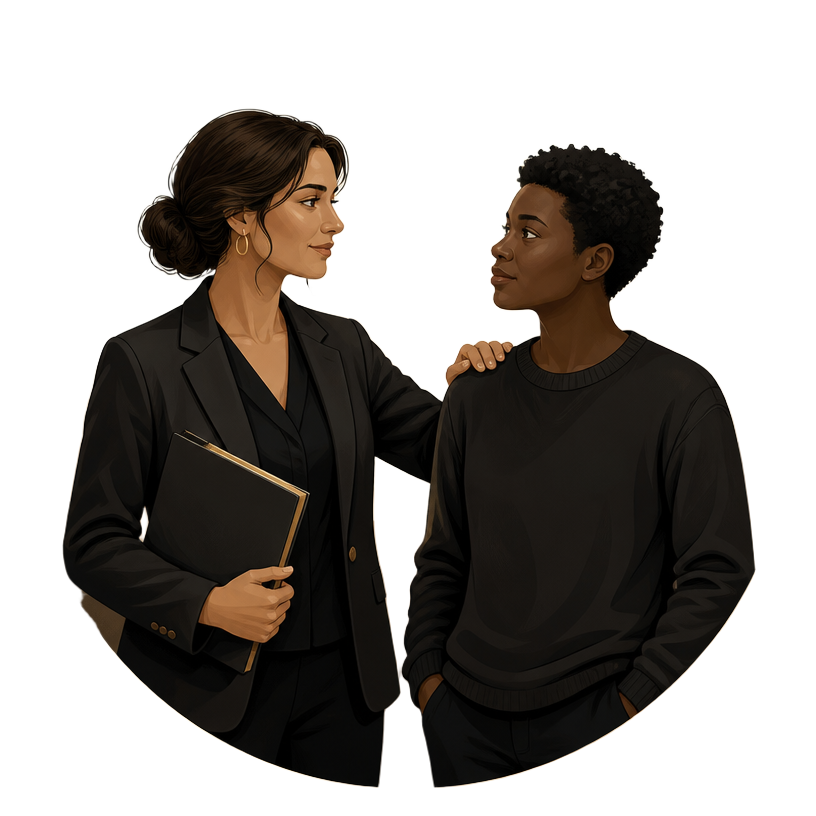 Illustration of a case manager offering supportive guidance to a resident